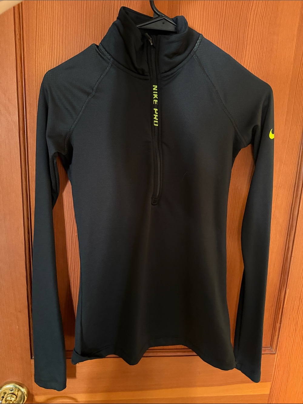 Nike Pro Black Long-Sleeve Zip Top with Neon Logo